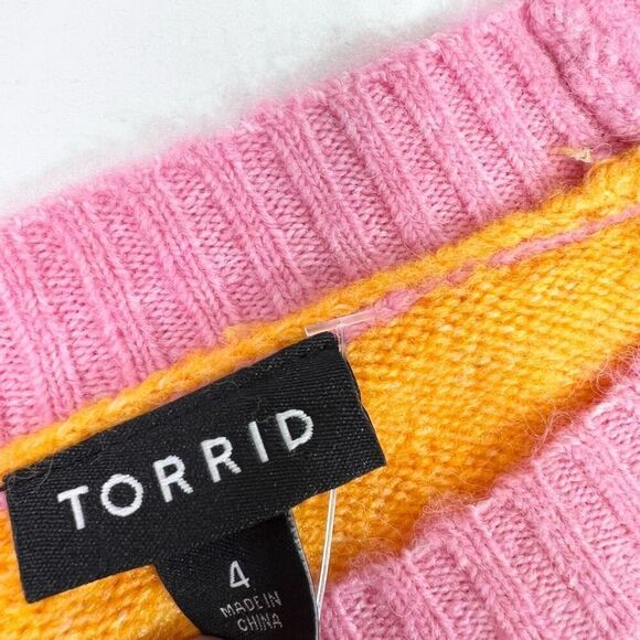 Torrid Sweaters Womens 4 Yellow Pink Knit Long Sleeve Pullover Crew Neck - Picture 2 of 9